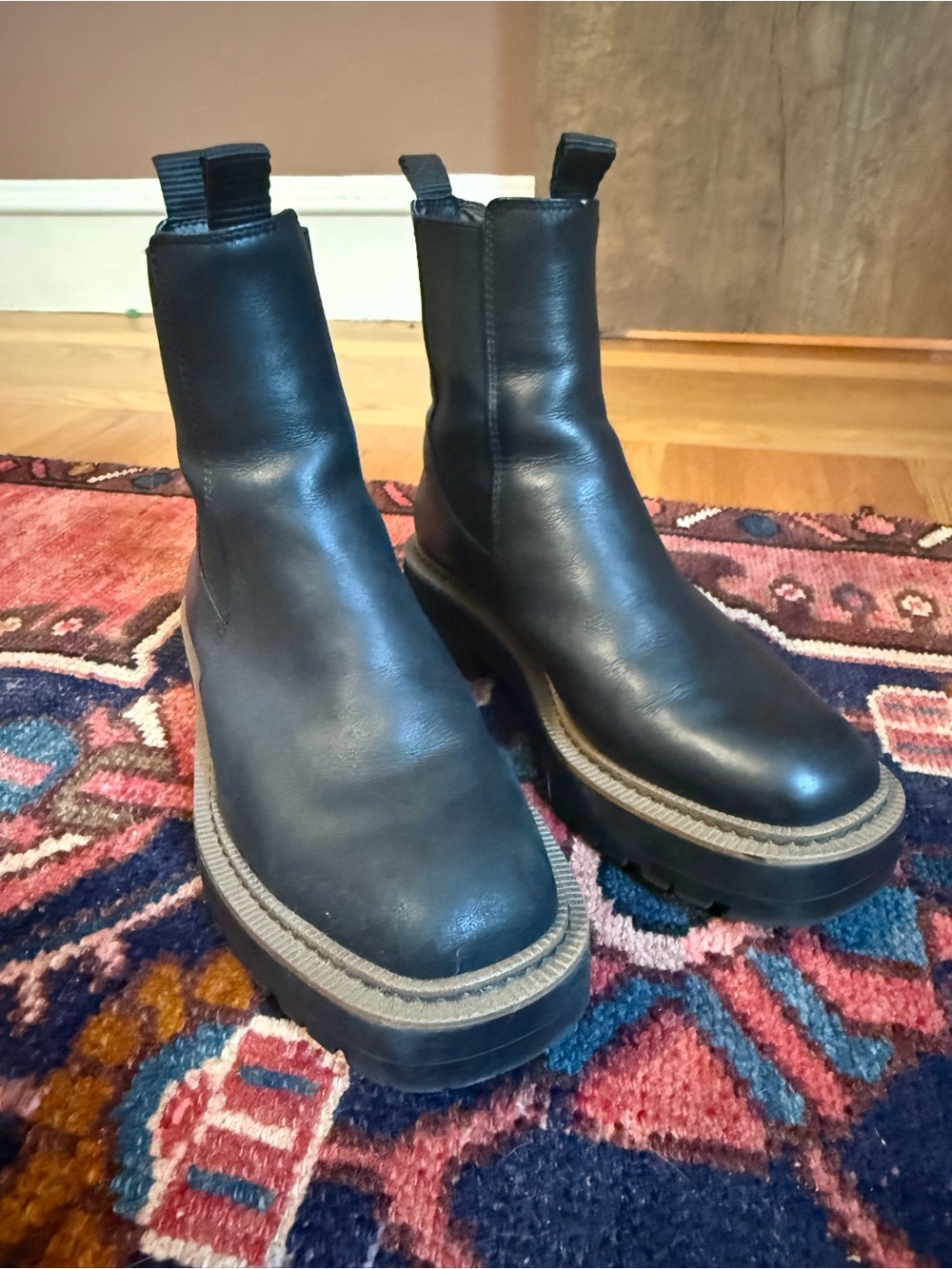Sam Edelman Black Leather Platform Chelsea Boots
